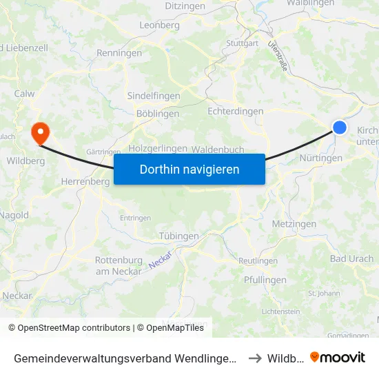 Gemeindeverwaltungsverband Wendlingen am Neckar to Wildberg map