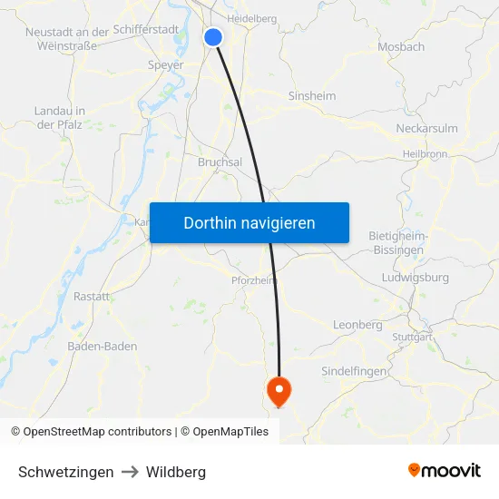 Schwetzingen to Wildberg map