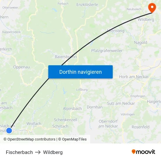 Fischerbach to Wildberg map