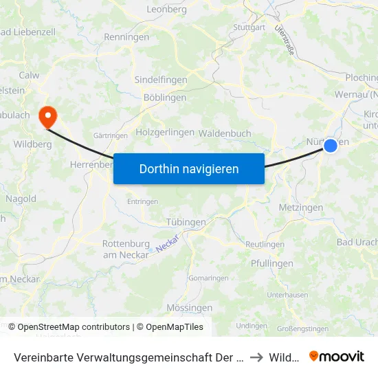 Vereinbarte Verwaltungsgemeinschaft Der Stadt Nürtingen to Wildberg map