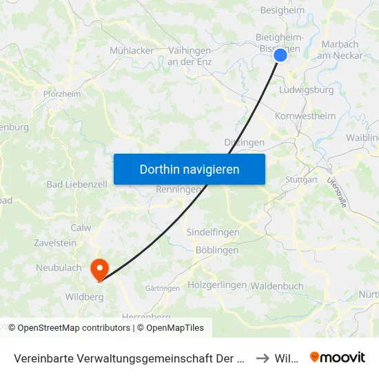 Vereinbarte Verwaltungsgemeinschaft Der Stadt Bietigheim-Bissingen to Wildberg map