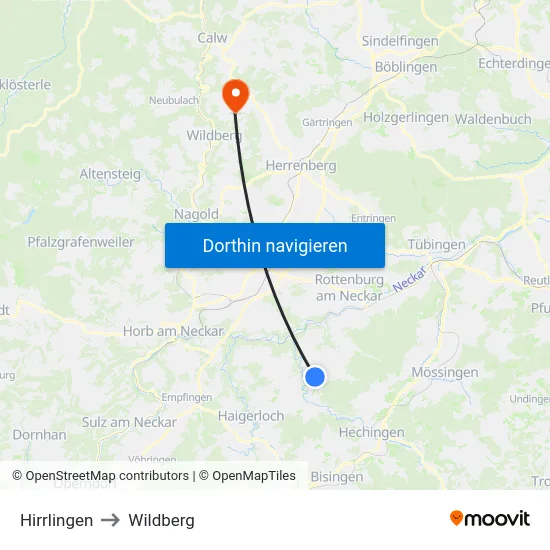 Hirrlingen to Wildberg map