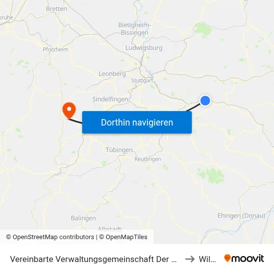Vereinbarte Verwaltungsgemeinschaft Der Stadt Ebersbach An Der Fils to Wildberg map