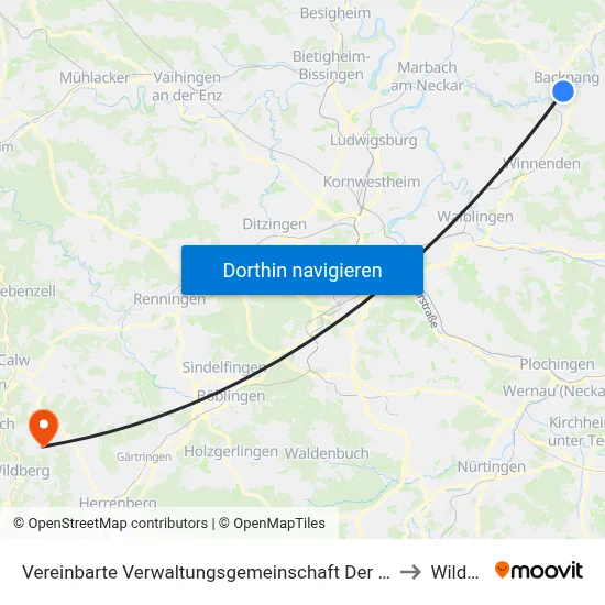Vereinbarte Verwaltungsgemeinschaft Der Stadt Backnang to Wildberg map
