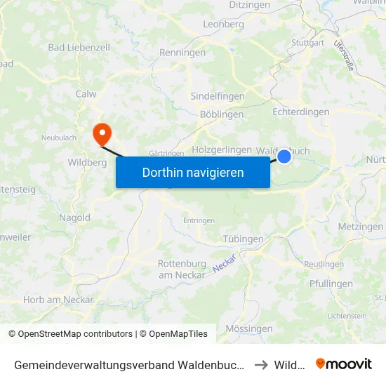 Gemeindeverwaltungsverband Waldenbuch/Steinenbronn to Wildberg map