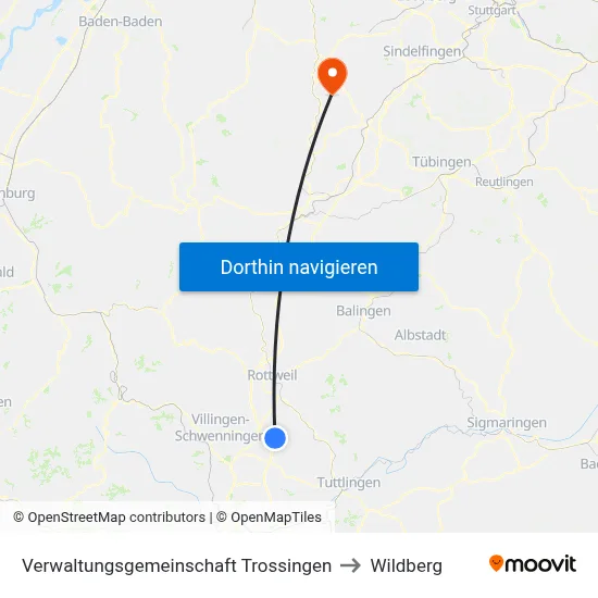 Verwaltungsgemeinschaft Trossingen to Wildberg map