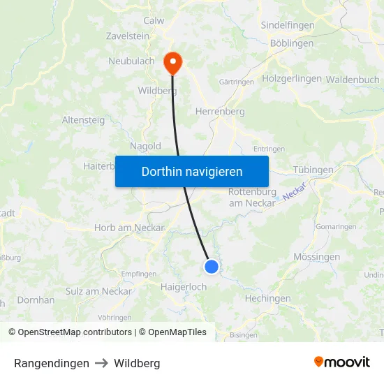 Rangendingen to Wildberg map