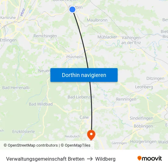 Verwaltungsgemeinschaft Bretten to Wildberg map