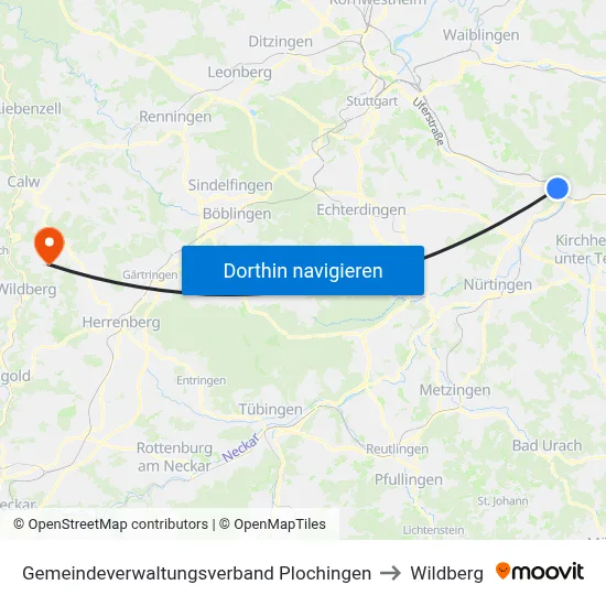 Gemeindeverwaltungsverband Plochingen to Wildberg map