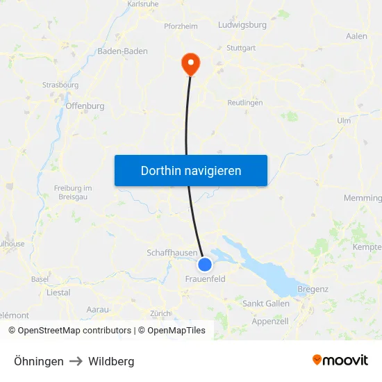 Öhningen to Wildberg map