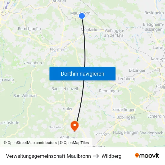 Verwaltungsgemeinschaft Maulbronn to Wildberg map