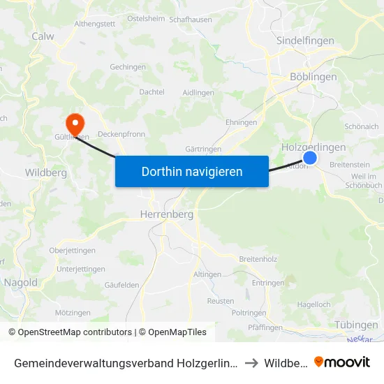 Gemeindeverwaltungsverband Holzgerlingen to Wildberg map