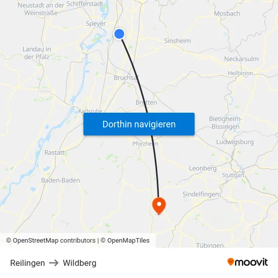 Reilingen to Wildberg map