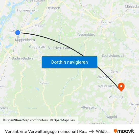 Vereinbarte Verwaltungsgemeinschaft Rastatt to Wildberg map