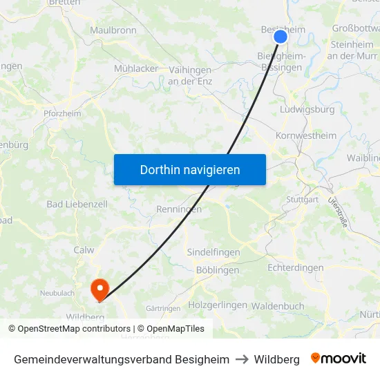Gemeindeverwaltungsverband Besigheim to Wildberg map