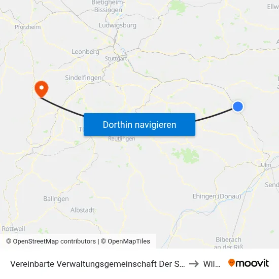 Vereinbarte Verwaltungsgemeinschaft Der Stadt Geislingen An Der Steige to Wildberg map