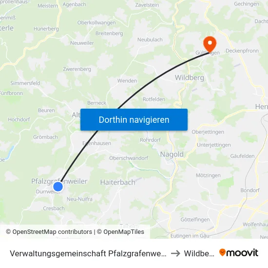 Verwaltungsgemeinschaft Pfalzgrafenweiler to Wildberg map