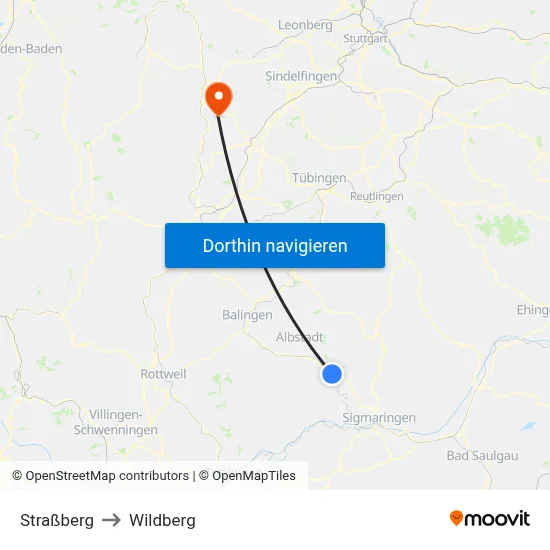 Straßberg to Wildberg map
