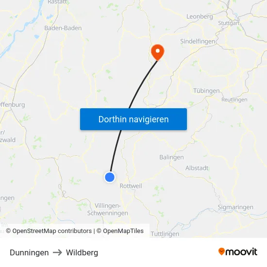 Dunningen to Wildberg map