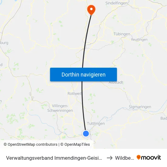 Verwaltungsverband Immendingen-Geisingen to Wildberg map