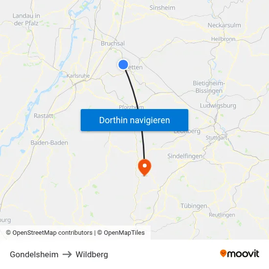 Gondelsheim to Wildberg map