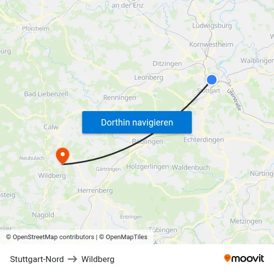 Stuttgart-Nord to Wildberg map