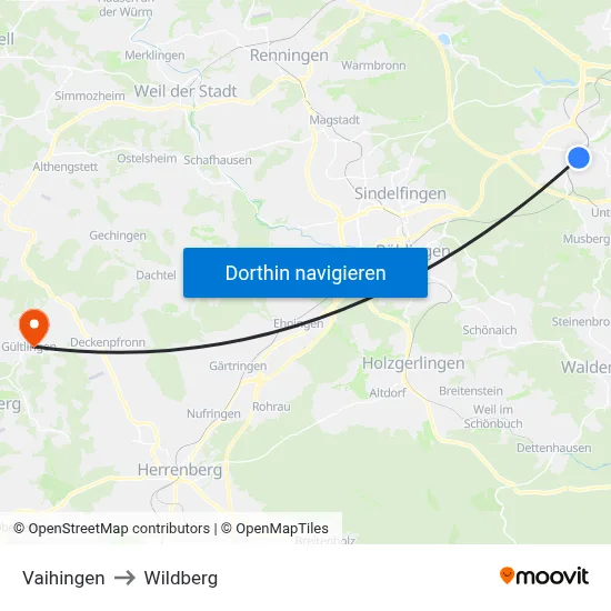 Vaihingen to Wildberg map