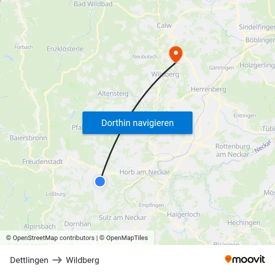 Dettlingen to Wildberg map