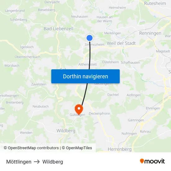 Möttlingen to Wildberg map