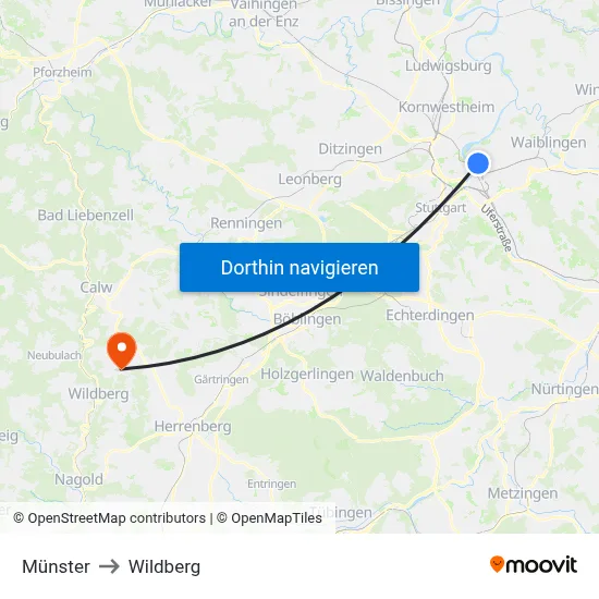 Münster to Wildberg map