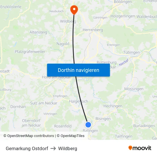 Gemarkung Ostdorf to Wildberg map
