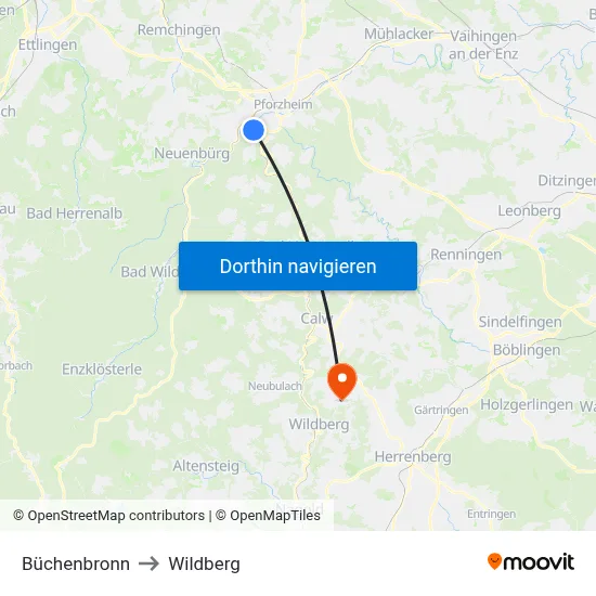Büchenbronn to Wildberg map