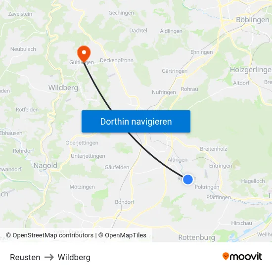Reusten to Wildberg map