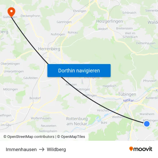 Immenhausen to Wildberg map