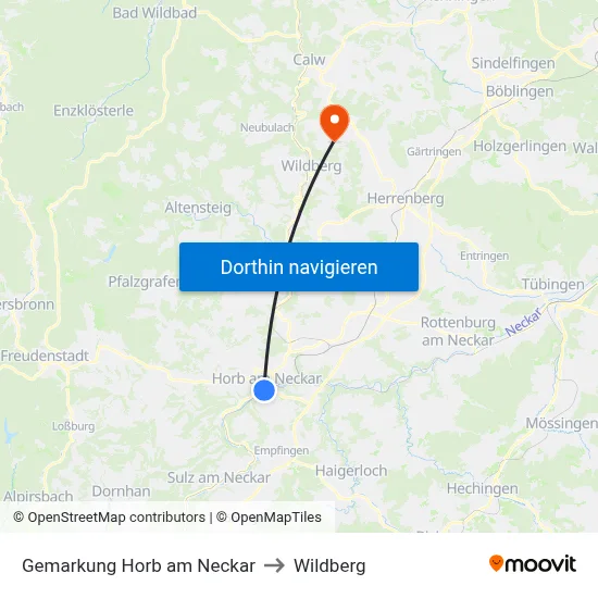 Gemarkung Horb am Neckar to Wildberg map