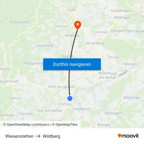 Wiesenstetten to Wildberg map