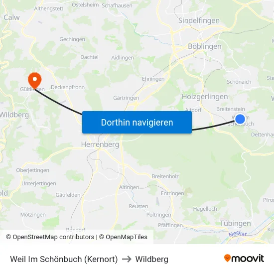Weil Im Schönbuch (Kernort) to Wildberg map