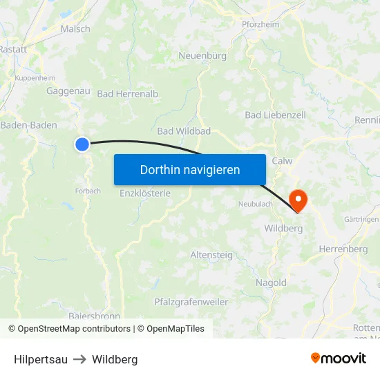 Hilpertsau to Wildberg map