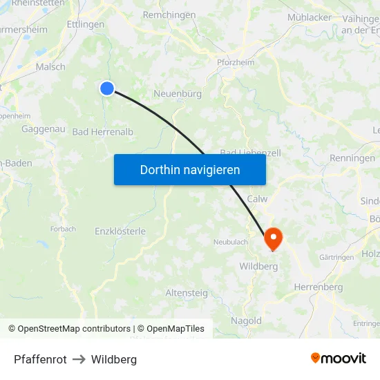 Pfaffenrot to Wildberg map