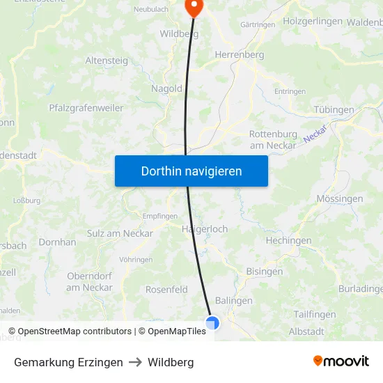 Gemarkung Erzingen to Wildberg map
