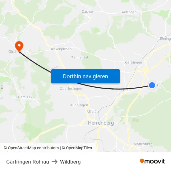 Gärtringen-Rohrau to Wildberg map