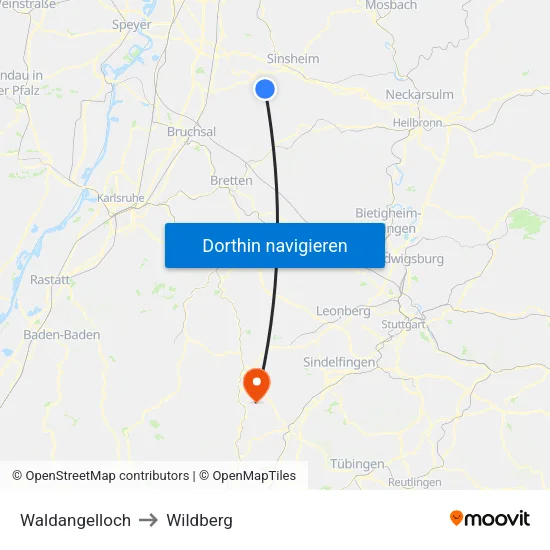 Waldangelloch to Wildberg map
