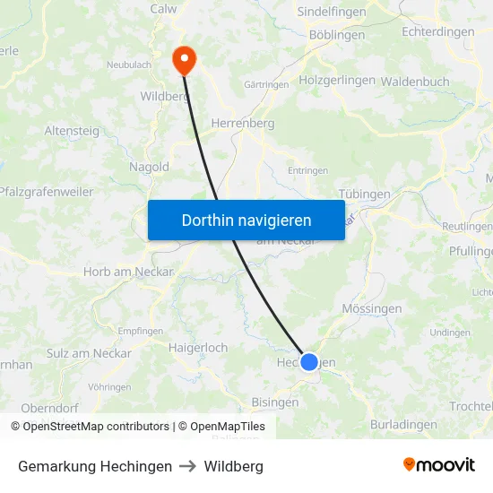Gemarkung Hechingen to Wildberg map
