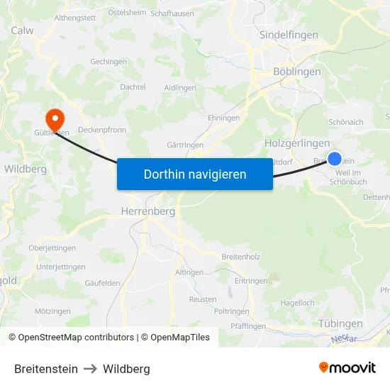 Breitenstein to Wildberg map