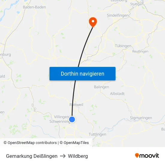 Gemarkung Deißlingen to Wildberg map