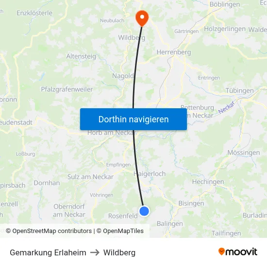 Gemarkung Erlaheim to Wildberg map
