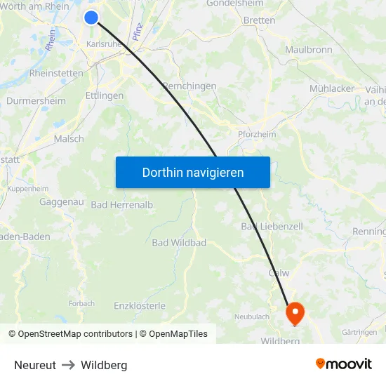 Neureut to Wildberg map