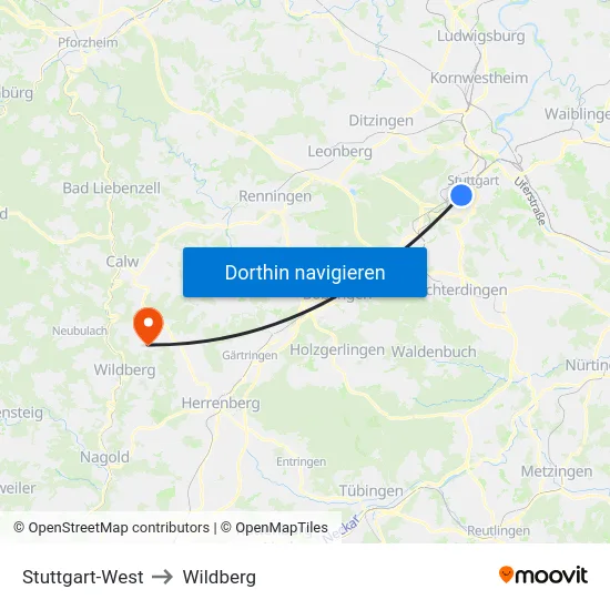 Stuttgart-West to Wildberg map