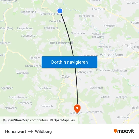Hohenwart to Wildberg map