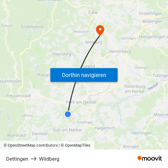 Dettingen to Wildberg map